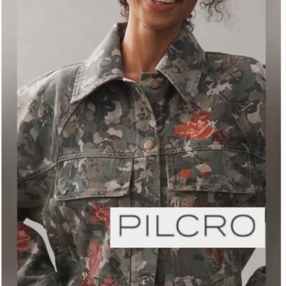 Anthropologie Pilcro Embroidered Jean Jacket Floral/ Camo, Med, PG1493 - Picture 1 of 9